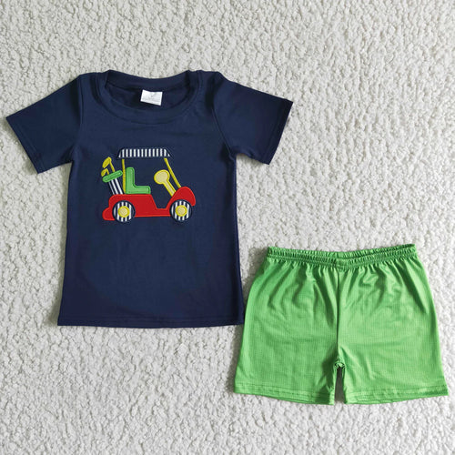 Embroidery boys summer shorts sets