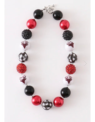 Plaid Red & Black Deer Bubblegum Necklace