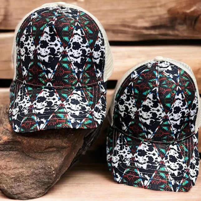 MOMMY & ME DIAMOND COW PRINTED CAP