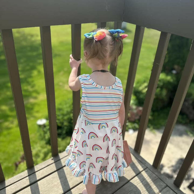 Rainbow Stripe Ruffle Twirl Dress