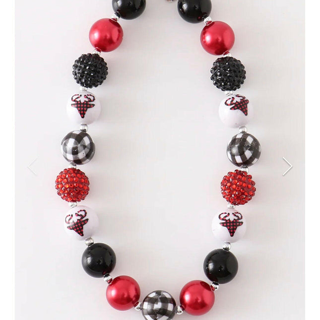 Plaid Red & Black Deer Bubblegum Necklace