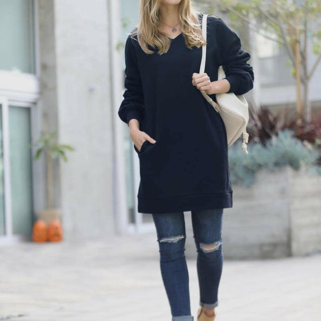 Neck Sweatshirts Tunic Dress w/ pockets
