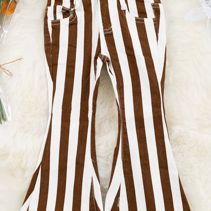 Dark Brown Striped Flared Jeans