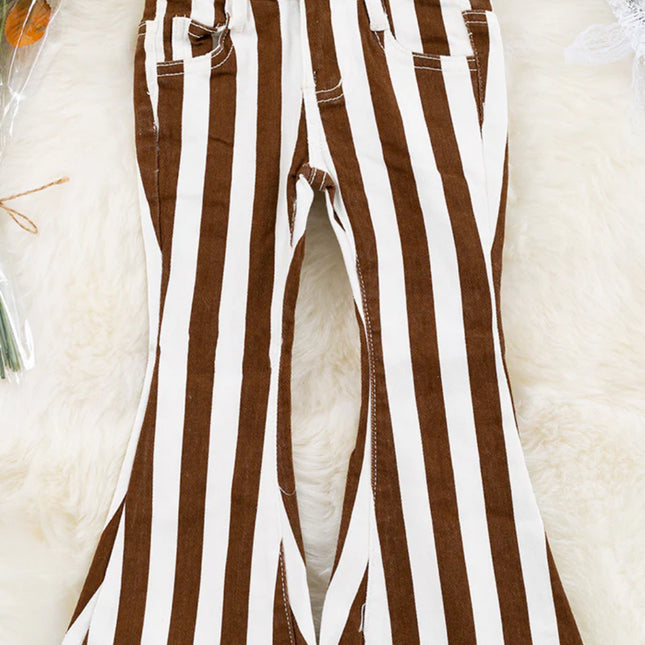 Dark Brown Striped Flared Jeans