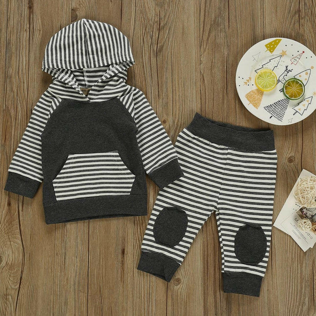 Grey & Black Hood striped Pant set