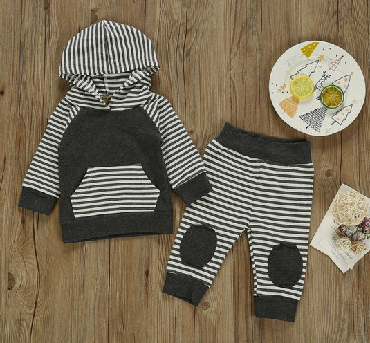 Grey & Black Hood striped Pant set