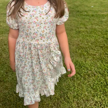 Flower Printed Ruffle Hem Dress
