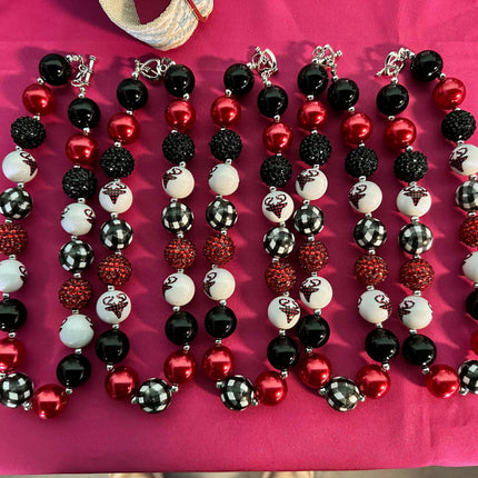 Plaid Red & Black Deer Bubblegum Necklace