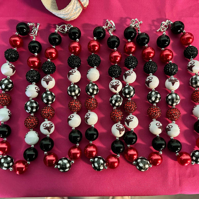 Plaid Red & Black Deer Bubblegum Necklace