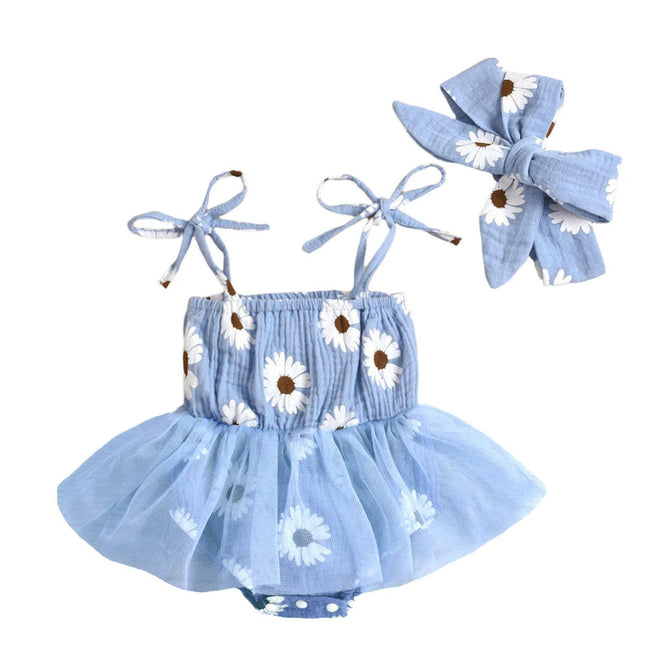 Muslin Daisy Printed Skirted Bubble with Headwrap