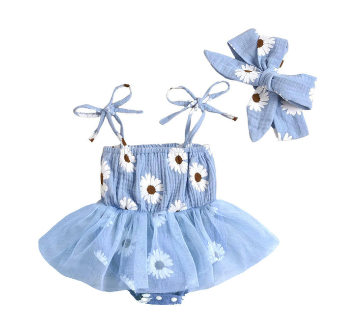 Muslin Daisy Printed Skirted Bubble with Headwrap
