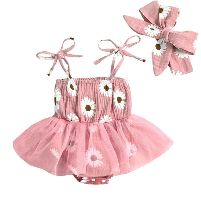 Muslin Daisy Printed Skirted Bubble with Headwrap
