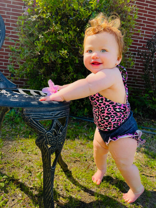 Pink leopard matching bummie set