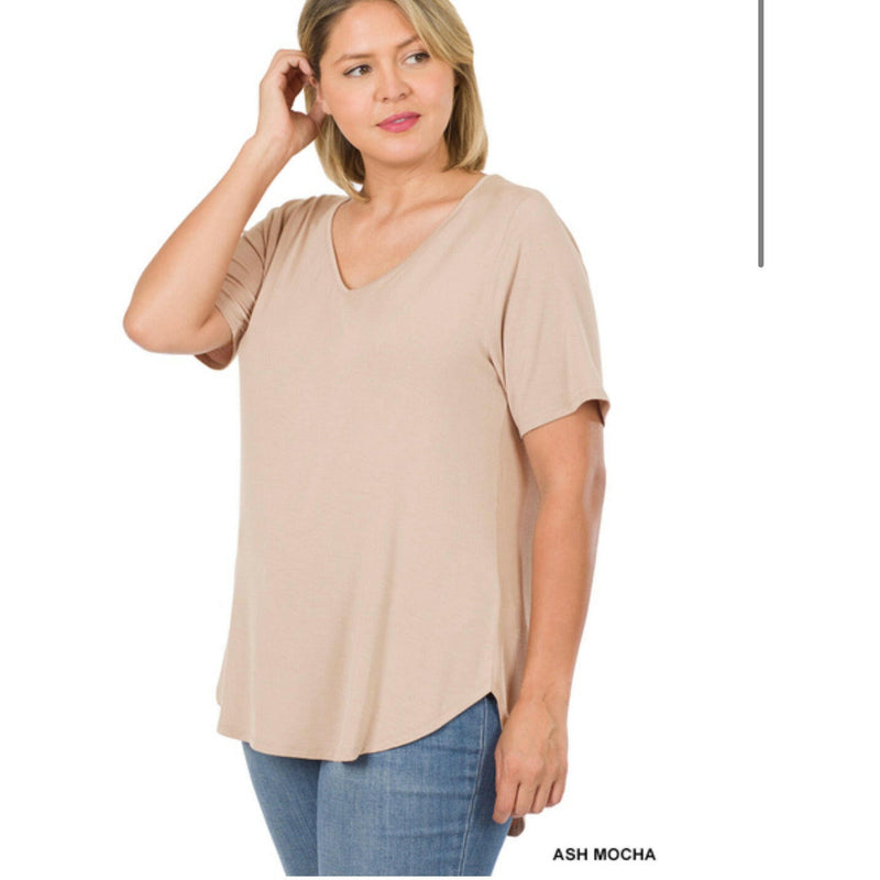 Load image into Gallery viewer, SHORT SLEEVE V-NECK HI-LOW HEM TOP
