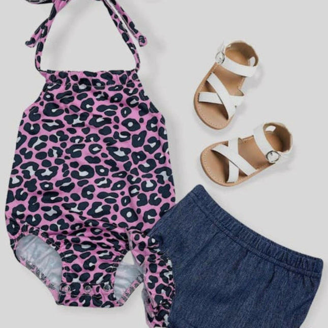 Pink leopard matching bummie set