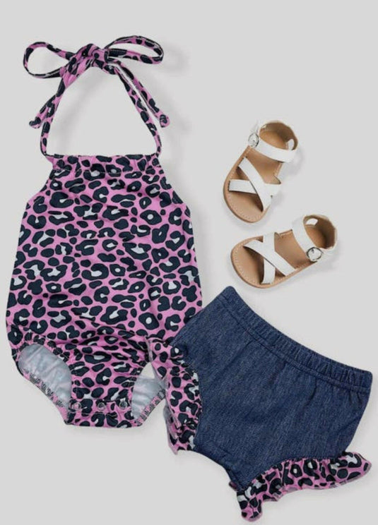 Pink leopard matching bummie set