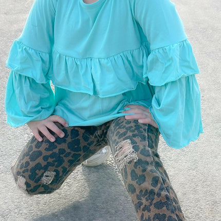 Teal Leopard Denim Set