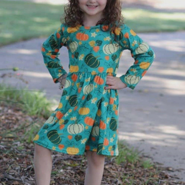 Green Pumpkin Printed long sleeve Dress