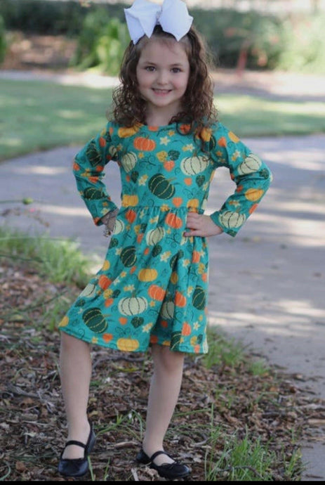 Green Pumpkin Printed long sleeve Dress