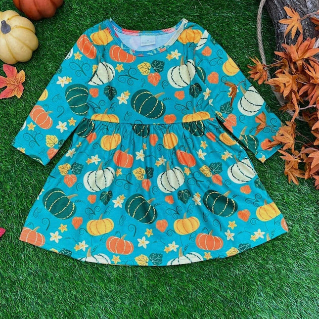 Green Pumpkin Printed long sleeve Dress